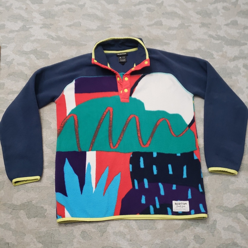 Burton Sweater Womens XL Blue Fleece Abstract Snap T Pullover